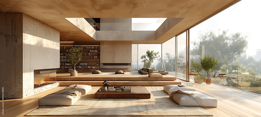 Poster interior embracing minimalist style featuring clean lines and uncluttered spaces in a sleek apartmen