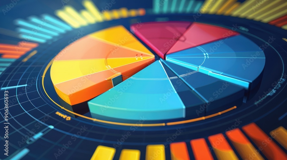 Poster an infographic featuring a radial chart with multiple data layers, illustrating a business analysis.