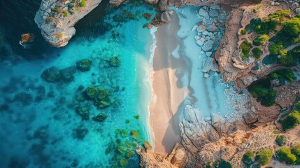 Naklejka premium Aerial View of Stunning Coastal Cliff and Turquoise Water