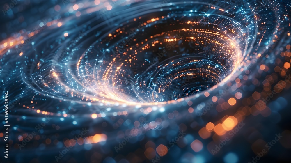 Poster captivating cyber vortex with swirling data streams and glowing particles representing dynamic digit