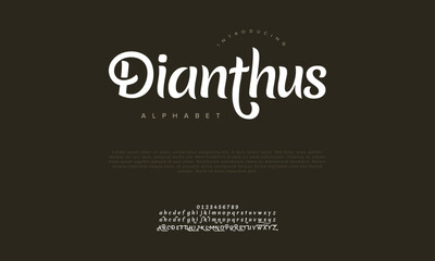 Dianthus swash luxury elegant alphabet letters and numbers. Vintage wedding typography classic serif font decorative vintage retro. creative vector illustration