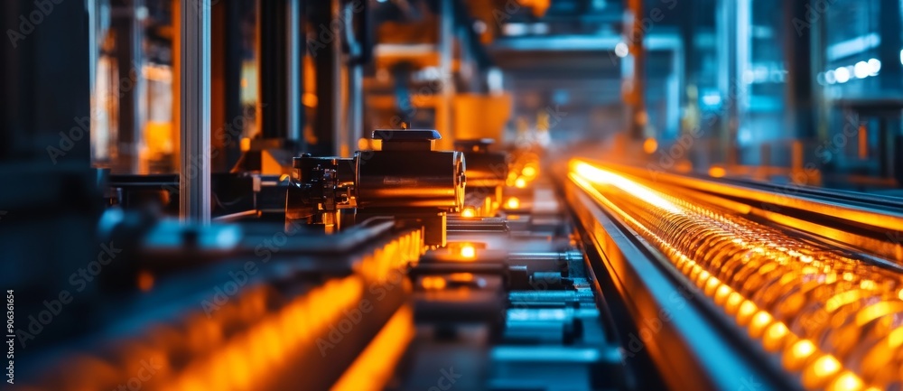 Poster a rendering of robotic arms working on an assembly line in a factory. smart industry 4.0 concept.