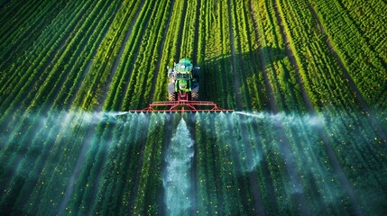 2024Happy New Year concept and Aerial view of farming tractor plowing and spraying on field : Generative AI
