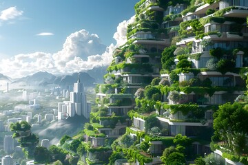 Futuristic Eco-Friendly Skyscrapers Surrounded by Lush Greenery
