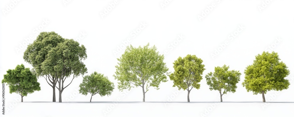 Poster tree set quercus palustris on white background in 3d