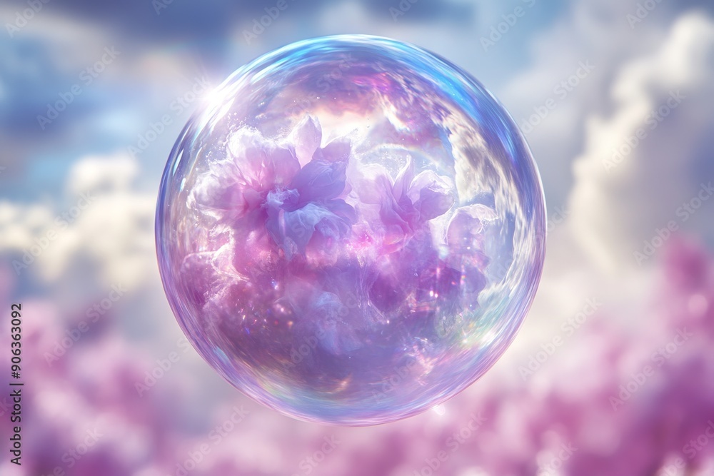 Poster cosmic bubble with galaxy inside representing the vastness and mystery of space in a surreal artisti