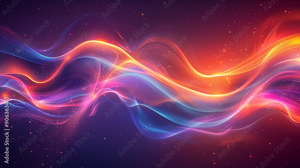 Wall mural abstract background with neon waves and dots on abstract light background
