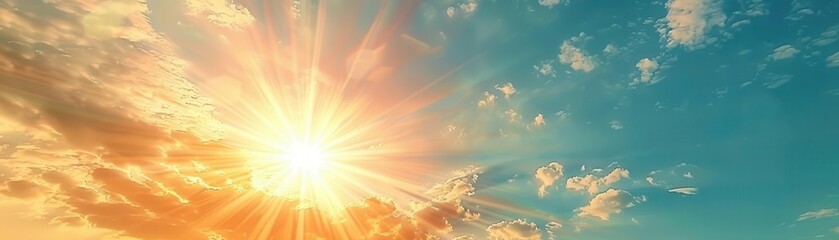 Gradient sun rays on a clear sky, sun background, radiant warmth