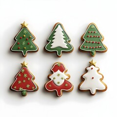 Vibrant Christmas Tree Border with Artfully Arranged Cookie Gifts on Solid White Background