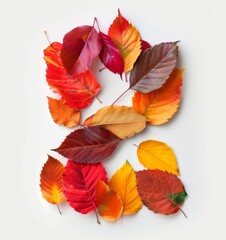 Fototapeta premium Colorful Autumn Leaves Forming The Number Two On A White Background