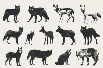 Naklejka premium Hand-drawn animal silhouettes on a white backdrop, doodle design, playful fauna