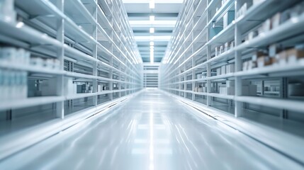 white empty high rack along the aisle : Generative AI