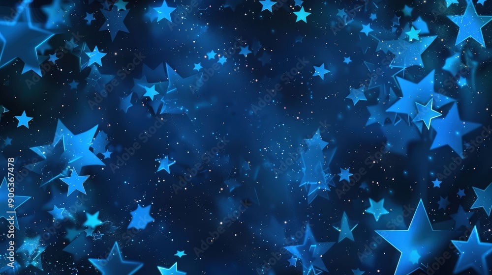 Poster a dark blue background with a pattern of lighter blue stars, creating a sense of wonder and magic.