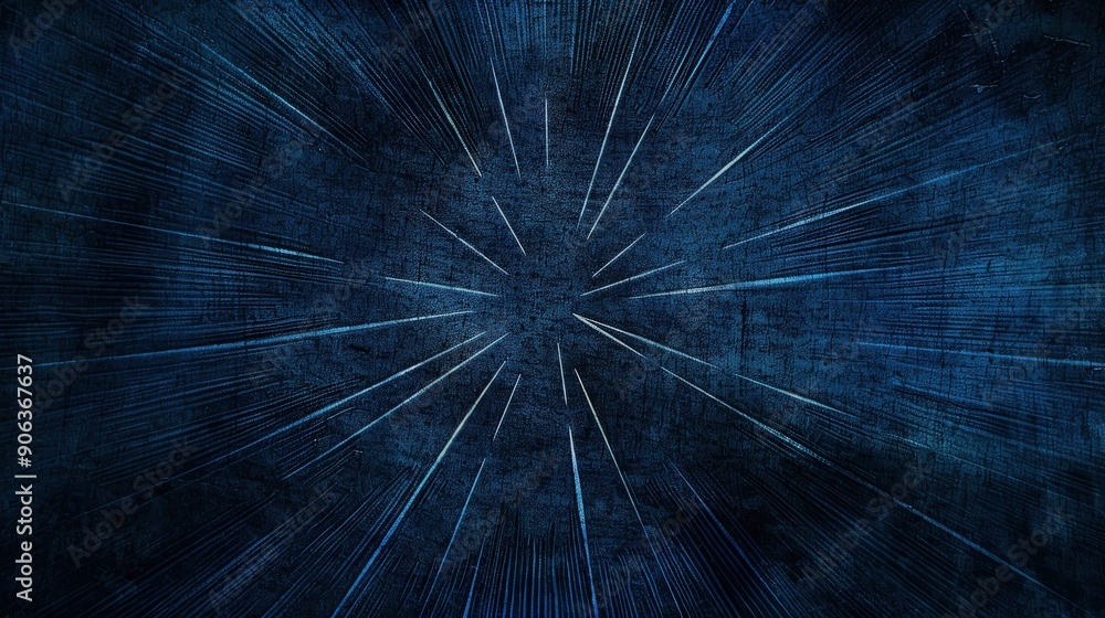 Poster a dark blue background with a subtle, starburst pattern emanating from the center. the striking and 