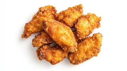 Crispy fried salmon fillet from the top, isolated on a clean white background