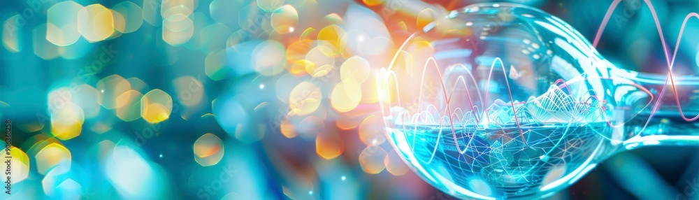Poster Abstract background with blurry lights and a spherical object.