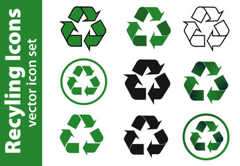 Variations of Recyle Symbol as vector Icon Set