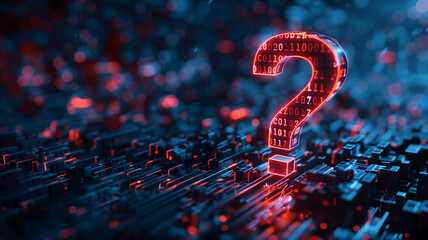 Digital question mark with binary code, ai in question answering system