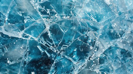 A detailed texture of cracked ice, with intricate patterns and varying shades of blue. 