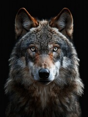 Fototapeta premium Detailed portrait of a wolf with calm blue eyes