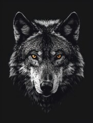 Obraz premium Monochrome wolf portrait with piercing yellow eyes