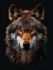 Obraz premium Colorful wolf portrait with shades of orange and gray
