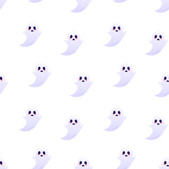 Sad ghosts vector seamless pattern. Packaging design, wrapping paper, background, backdrop