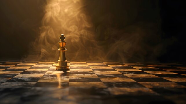 Artistic depiction of a chessboard with a spotlight on the king, emphasizing the role of leadership and strategy in achieving business success and outmaneuvering competitors