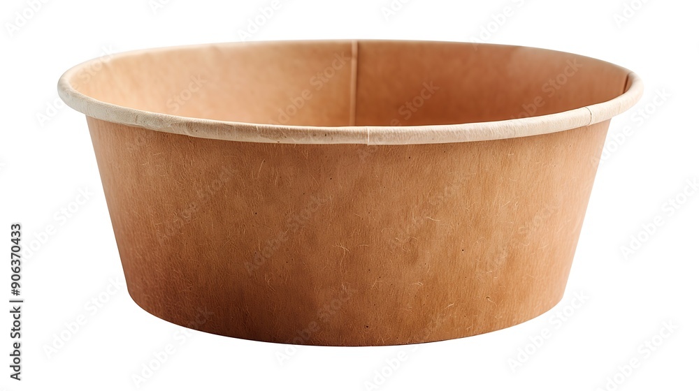Poster Side view closeup of empty single brown paper bowl isolated on white background with clipping path : Generative AI