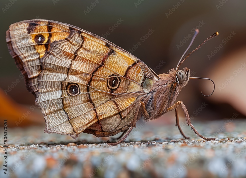 Poster close-up of a brown butterfly with intricate patterns
