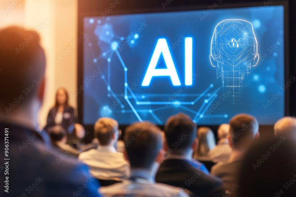Poster audience viewing presentation on artificial intelligence