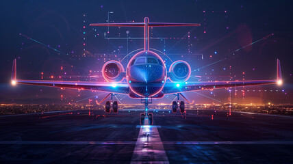 Smart digital aircraft with artificial intelligence in aviation technology. flight navigation and safety protocols