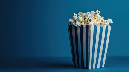 Striped Popcorn Bucket on Blue Background