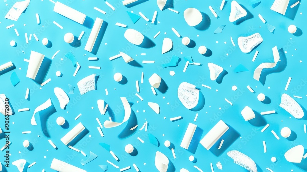 Poster a light blue background with a pattern of white, abstract shapes scattered across the surface. the p