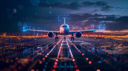 Smart digital aircraft with artificial intelligence in aviation technology. flight navigation and safety protocols