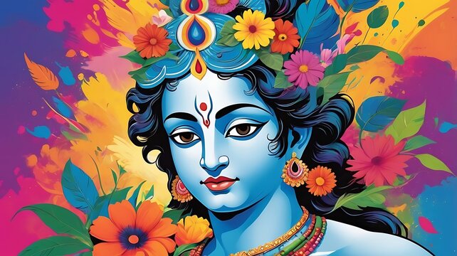 Lord God Shri krishna, painting, abstract, illustration, vector,