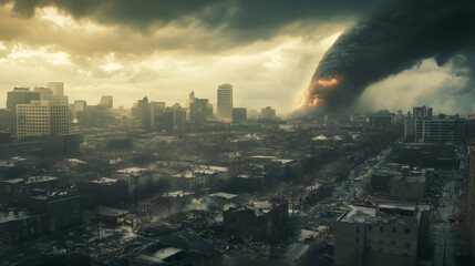 Fototapeta premium Striking picture of a town devastated by a giant tornado