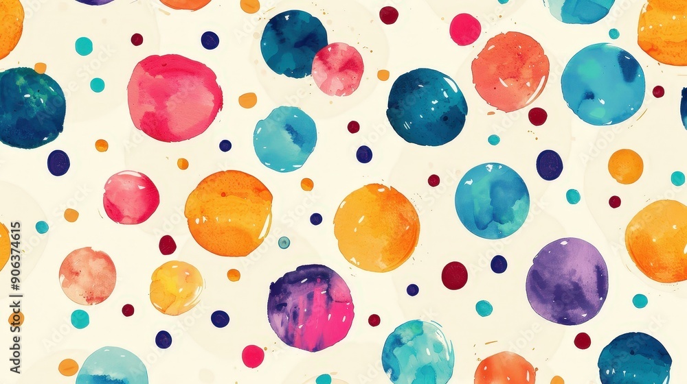 Poster a playful polka dot pattern with large, colorful dots scattered randomly on a white background. the 