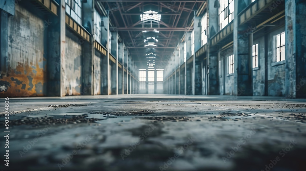 Poster interior industrial corridor in abandoned factory construction and architecture : generative ai