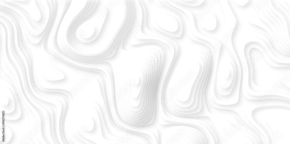 Poster abstract white paper cut background with lines. background of the topographic map. white wave paper 