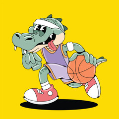 Crocodile Basketball Retro Mascot Character
