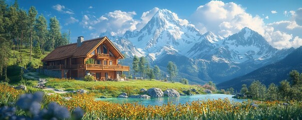 Timber lodge nestled in the mountains, a sanctuary for adventure and relaxation