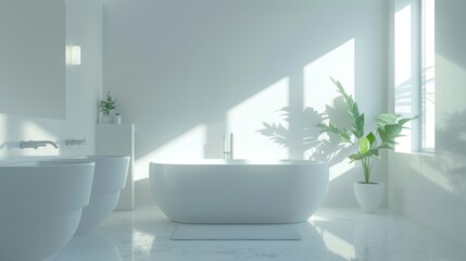 Fototapeta premium Minimalist Bathroom Interior Design with Sunlight