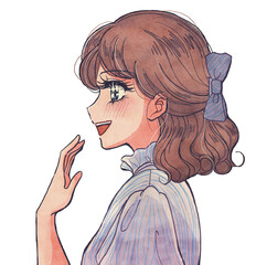 レトロアニメ風・微笑む美少女お嬢様マドンナの横顔イラスト