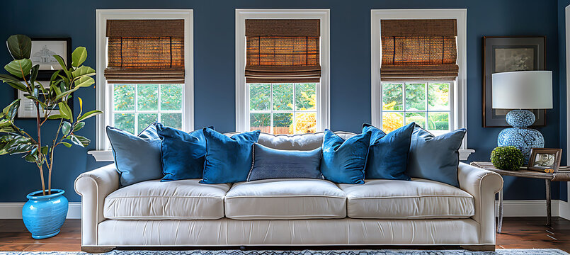 Interior a Transitional style blending modern and traditional elements seamlessly in an elegant living room