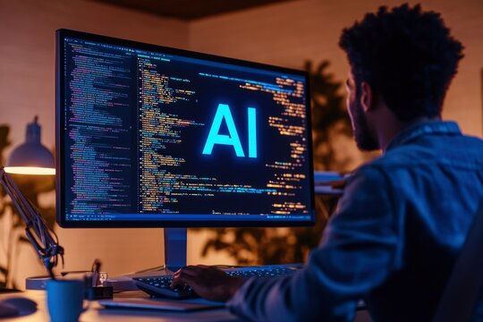 A Person Working on a Computer with AI Code on the Screen