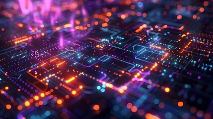 Fototapeta premium Vibrant Cyberspace with Glowing Geometric Data Pathways Futuristic Background