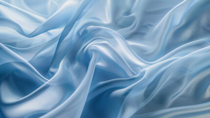 Obraz premium A textured close-up of flowing light blue silk fabric, capturing the soft folds and luxurious sheen for an artistic representation of elegance and movement.