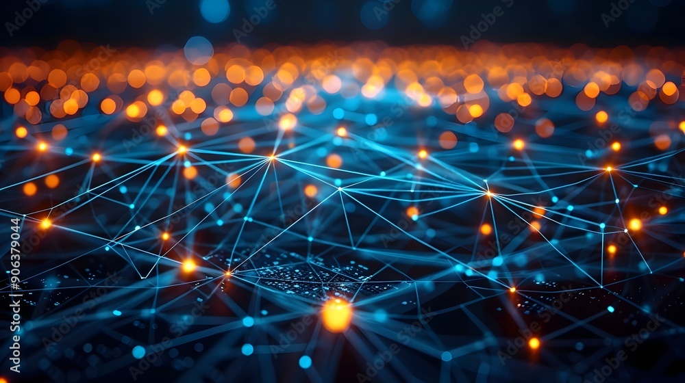Poster glowing digital network representing cyber communication and data technology concept
