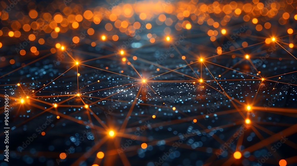 Poster glowing digital network of interconnected nodes representing futuristic cyber landscape